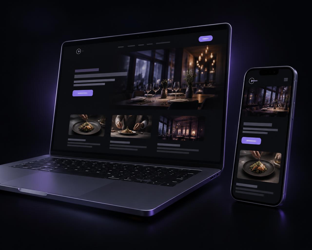 Site profissional exibido em notebook e smartphone